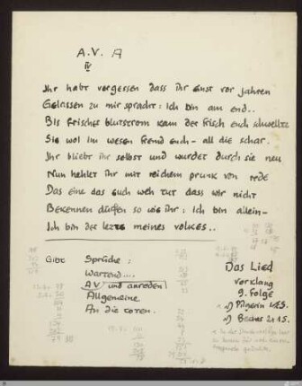 A.V. IV (Ihr habt vergessen dass ihr einst vor jahren) : [SW IX: h5]; [SW IX, S. 82/165]