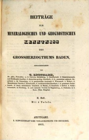 Beiträge zur mineralogischen und geognostischen Kenntniss des Grossherzogthums Baden. 2