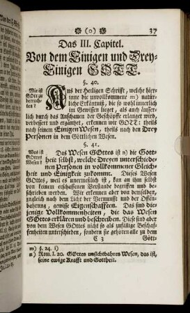 Das III. Capitel. Von dem Einigen und Drey-Einigen Gott