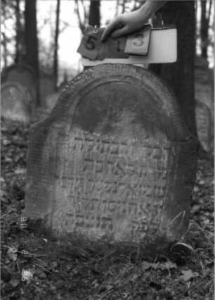 Grabstein 513 (Index: 100115254) Material: Sandstein Zustand: stark verwittert Maße HxBxT: 73x60x11 cm Beschreibung: Stele mit eingezogenem Rundbogenabschluß: Grabstein 513