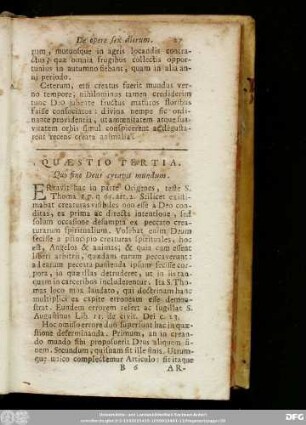 Quaestio Tertia. Quo fine Deus creavit mundum.