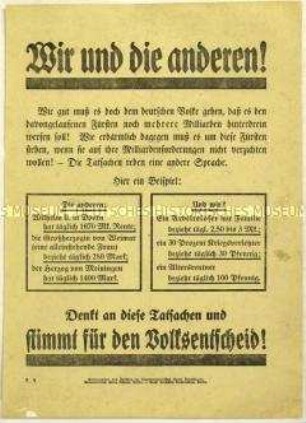 Aufruf der SPD zum Volksentscheid für die Fürstenenteignung 1926