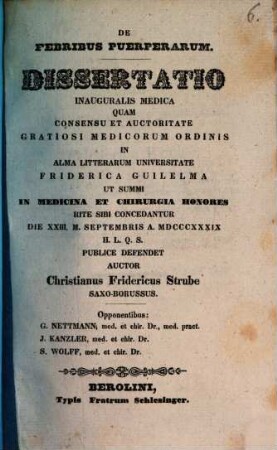 De febribus puerperarum : Dissertatio inauguralis medica