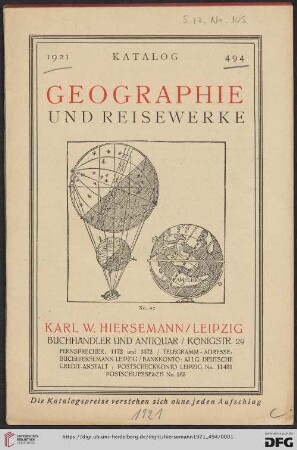 Nr. 494: Katalog: Geographie und Reisewerke