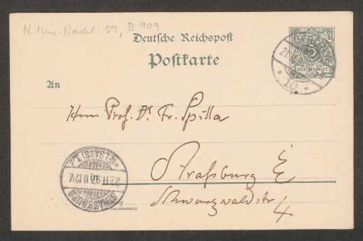 Postkarte an Friedrich Spitta : 21.11.1897