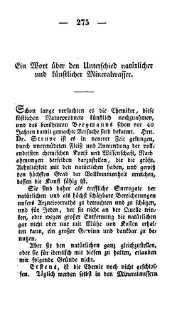 Ein Wort über den Unterschied künstlicher Mineralwasser von den natürlichen