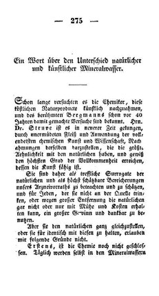 Ein Wort über den Unterschied künstlicher Mineralwasser von den natürlichen