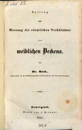 Beitrag zur Messung der räumlichen Verhältnisse des weiblichen Beckens