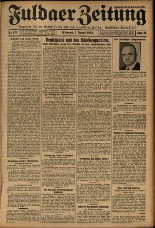 Erste Ausgabe vom Mittwoch, den 02. August 1933.