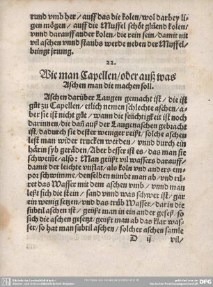 22. Wie man Capellen/oder auß was Aschen man die machen soll.