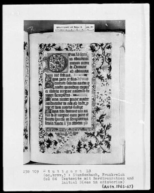 Stundenbuch — Initiale D (eus in adiutorium) und Vollbordüre, Folio 84recto