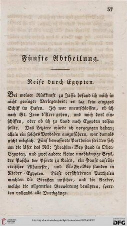 Fuenfte Abtheilung: Reise nach Egypten