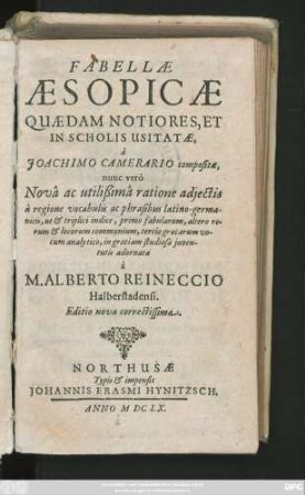 Fabellae Aesophicae Quaedam Notiores, Et In Scholis Usitatae