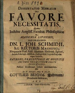 Dissertatio Moralis De Favore Necessitatis