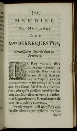 Memoire Pour Messieurs Les Mres Des Requestes, Commissaires departis dans les Provinces.