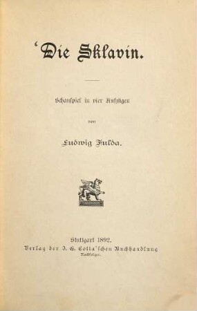 Die Sklavin : Schauspiel in 4 Aufzügen