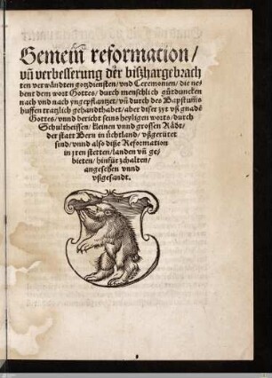 Titelblatt Gottesdienstreform in Bern