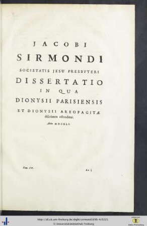 III. Dissertatio De Duobus Dionysiis.