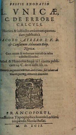 Brevis enodatio L. unicae, c. de errore calculi