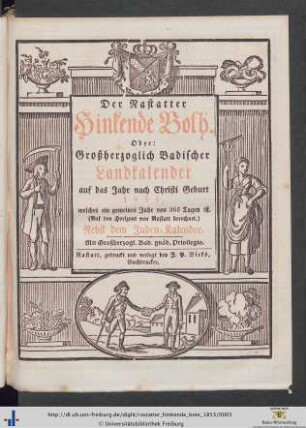 Der Rastatter hinkende Bote: ... auf das Jahr nach Christi Geburt 1853