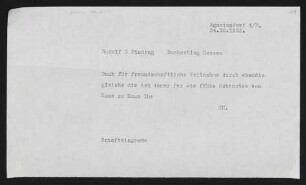 Brief von Gerhart Hauptmann an Rudolf G. Binding