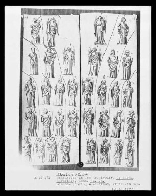 Straßburg, Zeichnung von Statuetten von den Archivolten am nördlichen Westportal