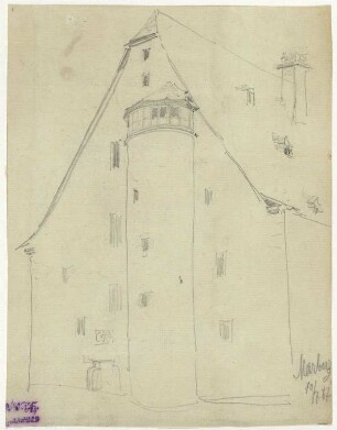 Gebäude in Marburg, Fassade mit Treppenturm