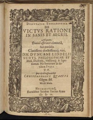 Disputatio Therapeutica De Victus Ratione In Sanis Et Aegris