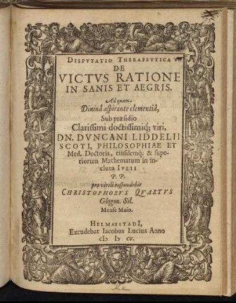 Disputatio Therapeutica De Victus Ratione In Sanis Et Aegris