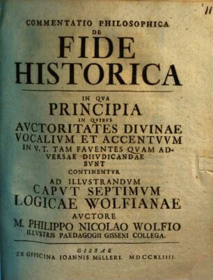 Commentatio philos. de fide historica