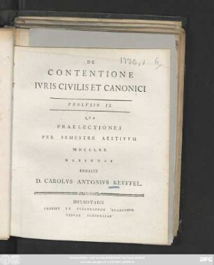 Prolusio 2: De Contentione Ivris Civilis Et Canonici