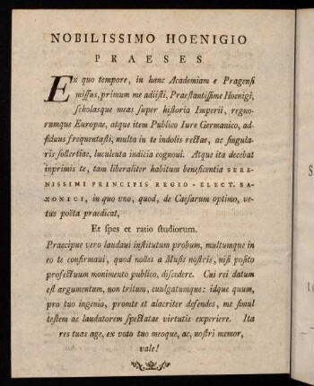 Nobilissimo Hoenigio Praeses