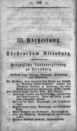 III. Abtheilung : Fürstenthum Altenburg