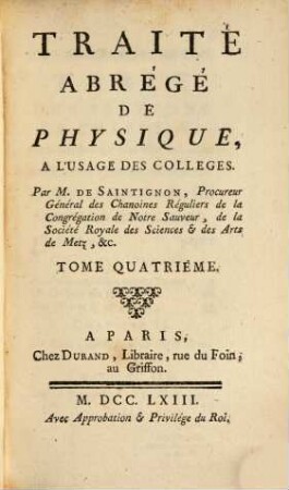 Traité Abrégé De Physique : A L'Usage Des Colleges, 4