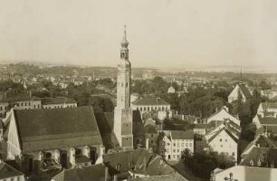 Zittau, Blick von der Johanniskirche gegen NO, im Vordergrund links: Petri-Pauli-Kirche, rechts: Kreuzkirche