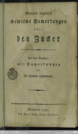 Edward Rigby's chemische Bemerkungen über den Zucker