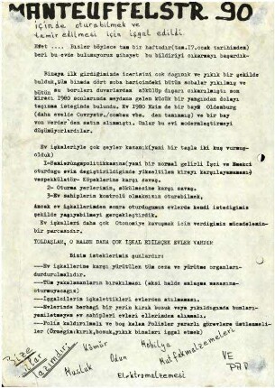 Flugschrift: Manteuffelstr. 90.               Instandbesetzt, 1981