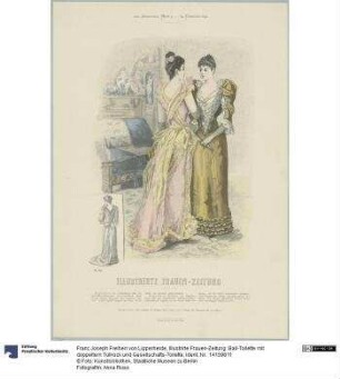Illustrirte Frauen-Zeitung: Ball-Toilette mit doppeltem Tüllrock und Gesellschafts-Toilette
