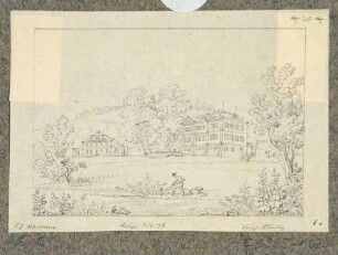 Die alte Königliche Villa (Palais) des Königs Friedrich August II. am Weinberg in Wachwitz bei Dresden, 1825 im italienischen Stil gebaut, 1890 für größeren Neubau abgerissen