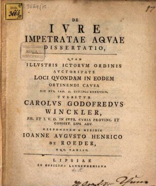 De Ivre Impetratae Aqvae Dissertatio