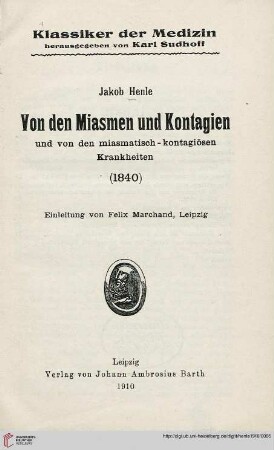 Von den Miasmen und Kontagien und von den miasmatisch-kontagiösen Krankheiten : (1840)