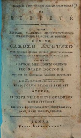 Dissertatio Inauguralis Medico-Chirurgica De Herpete