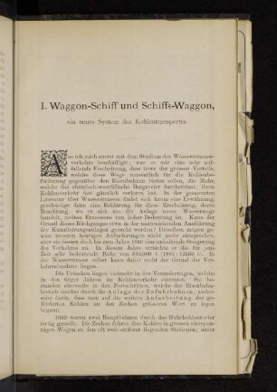 I. Waggon-Schiff und Schiffs-Waggon, ein neues System des Kohlentransportes.