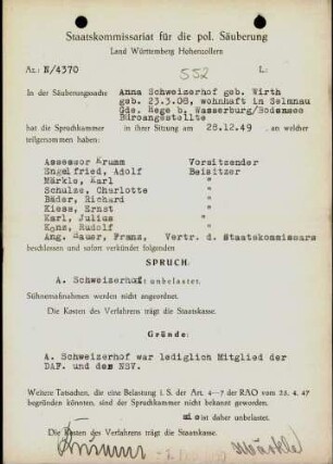 Schweizerhof, Anna, geb. Wirth