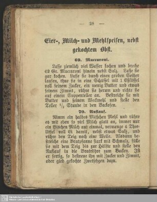 Eier-, Milch- und Mehlspeisen, nebst gekochtem Obst