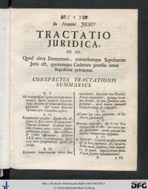 Conspectus Tractationis Summarius.