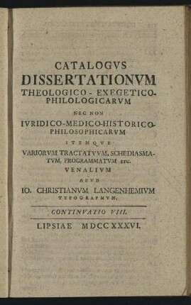 Continuatio VIII. Lipsiae M DCC XXXVI.