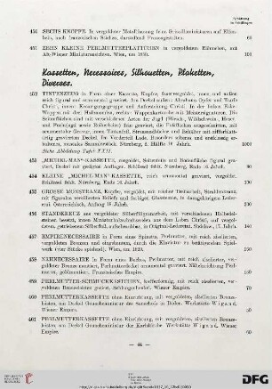 Kassetten, Necessaires, Silhouetten, Plaketten, Diverses (NR. 452-474)