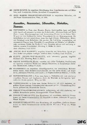 Kassetten, Necessaires, Silhouetten, Plaketten, Diverses (NR. 452-474)