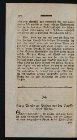 34. Kurze Anrede an Pathen vor der Tauffe eines Kindes.